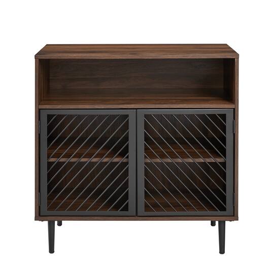 Walker Edison 32" Dark Walnut Modern Slanted Metal Door Accent Cabinet